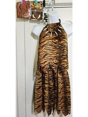 Cavewoman Costume Women Halter Top Skirt Tooth Earrings Necklace Club Halloween